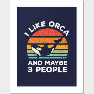 I Like Orca and Maybe 3 People, Retro Vintage Sunset with Style Old Grainy Grunge Texture Posters and Art